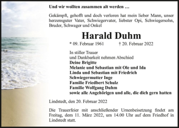 Traueranzeige von Harald Duhm  von Magdeburger Volksstimme