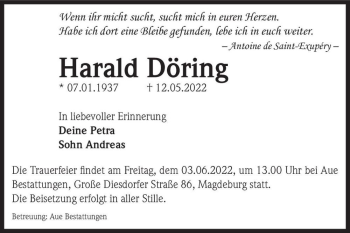 Traueranzeige von Harald Döring  von Magdeburger Volksstimme