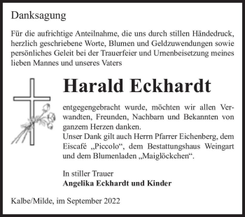 Traueranzeige von Harald Eckhardt  von Magdeburger Volksstimme