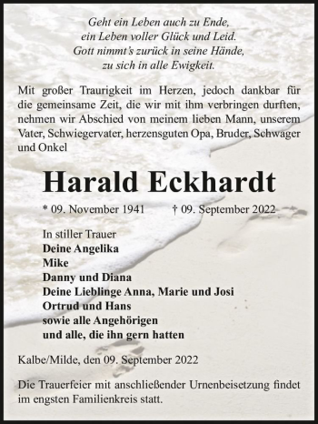 Traueranzeige von Harald Eckhardt  von Magdeburger Volksstimme