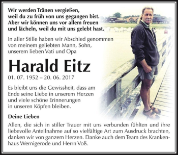 Traueranzeige von Harald Eitz  von Magdeburger Volksstimme