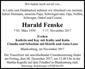 Traueranzeige von Harald Fenske  von Magdeburger Volksstimme