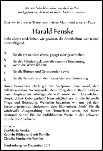 Traueranzeige von Harald Fenske  von Magdeburger Volksstimme