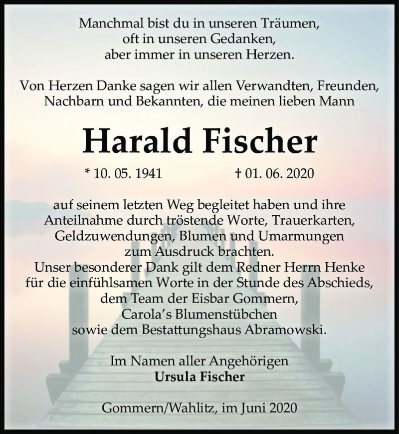  Traueranzeige für Harald Fischer  vom 04.07.2020 aus Magdeburger Volksstimme