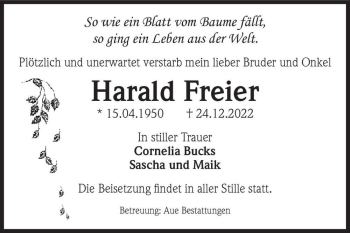 Traueranzeige von Harald Freier  von Magdeburger Volksstimme