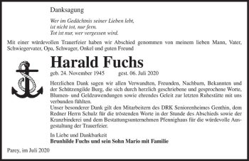 Traueranzeige von Harald Fuchs  von Magdeburger Volksstimme