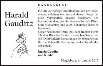 Traueranzeige von Harald Gauditz  von Magdeburger Volksstimme