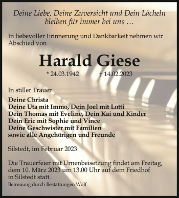 Traueranzeige von Harald Giese  von Magdeburger Volksstimme