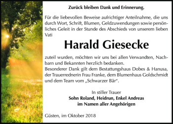 Traueranzeige von Harald Giesecke  von Magdeburger Volksstimme