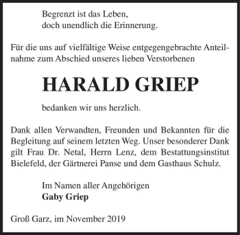 Traueranzeige von Harald Griep  von Magdeburger Volksstimme