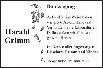 Traueranzeige von Harald Grimm  von Magdeburger Volksstimme