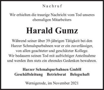 Traueranzeige von Harald Grunz  von Magdeburger Volksstimme
