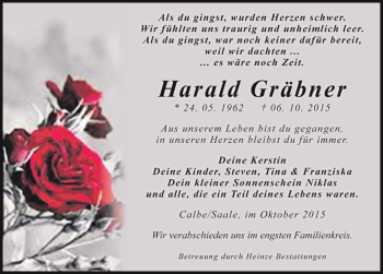 Traueranzeige von Harald Gräbner  von Magdeburger Volksstimme