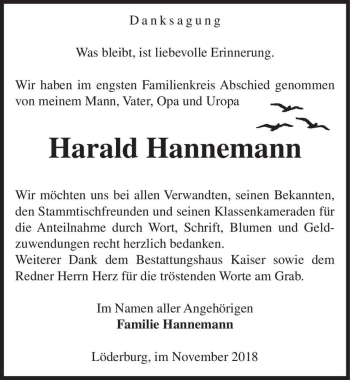 Traueranzeige von Harald Hannemann  von Magdeburger Volksstimme