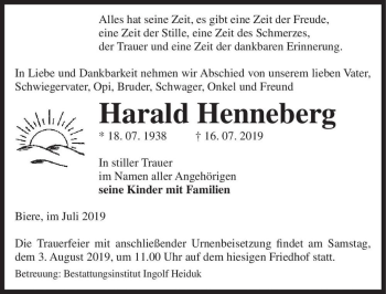 Traueranzeige von Harald Henneberg  von Magdeburger Volksstimme