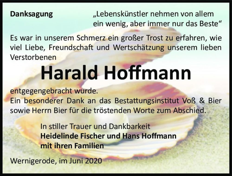  Traueranzeige für Harald Hoffmann  vom 27.06.2020 aus Magdeburger Volksstimme