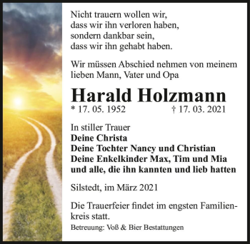 Traueranzeige von Harald Holzmann  von Magdeburger Volksstimme