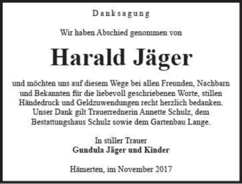 Traueranzeige von Harald Jäger  von Magdeburger Volksstimme