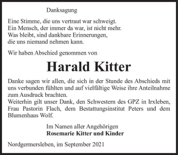 Traueranzeige von Harald Kitter  von Magdeburger Volksstimme