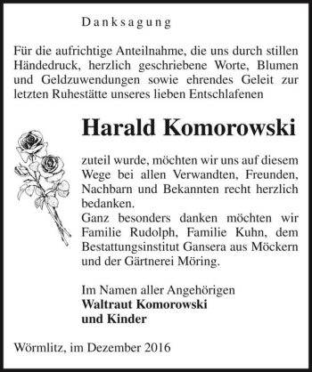 Traueranzeige von Harald Komorowski  von Magdeburger Volksstimme