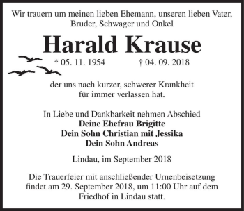 Traueranzeige von Harald Krause  von Magdeburger Volksstimme
