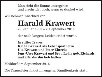 Traueranzeige von Harald Krawert  von Magdeburger Volksstimme