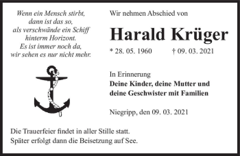 Traueranzeige von Harald Krüger  von Magdeburger Volksstimme