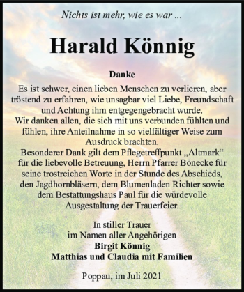 Traueranzeige von Harald Könnig  von Magdeburger Volksstimme