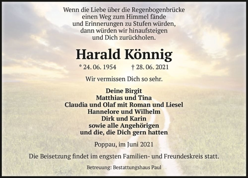  Traueranzeige für Harald Könnig  vom 01.07.2021 aus Magdeburger Volksstimme