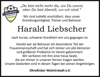 Traueranzeige von Harald Liebscher  von Magdeburger Volksstimme