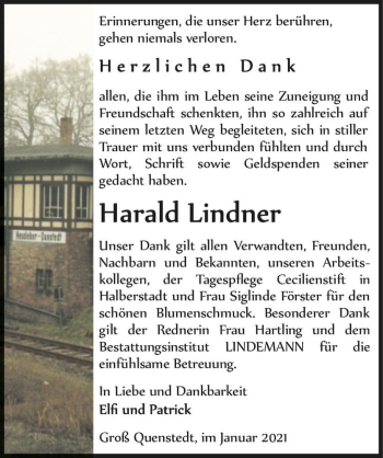 Traueranzeige von Harald Lindner  von Magdeburger Volksstimme