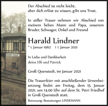 Traueranzeige von Harald Lindner  von Magdeburger Volksstimme