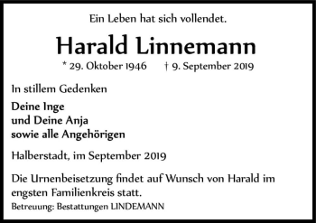 Traueranzeige von Harald Linnemann  von Magdeburger Volksstimme