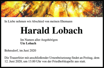 Traueranzeige von Harald Lobach  von Magdeburger Volksstimme