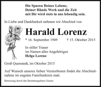 Traueranzeige von Harald Lorenz  von Magdeburger Volksstimme