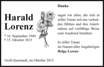 Traueranzeige von Harald Lorenz  von Magdeburger Volksstimme