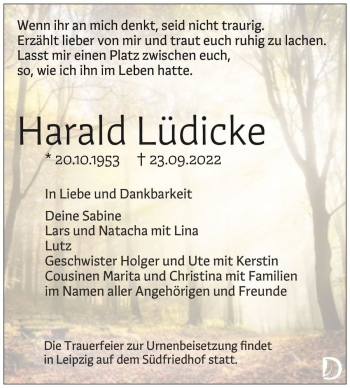 Traueranzeige von Harald Lüdicke  von Magdeburger Volksstimme