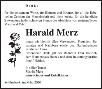 Traueranzeige von Harald Merz  von Magdeburger Volksstimme