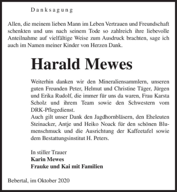 Traueranzeige von Harald Mewes  von Magdeburger Volksstimme