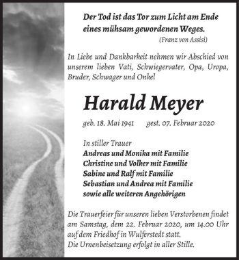 Traueranzeige von Harald Meyer  von Magdeburger Volksstimme