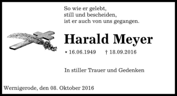 Traueranzeige von Harald Meyer  von Magdeburger Volksstimme