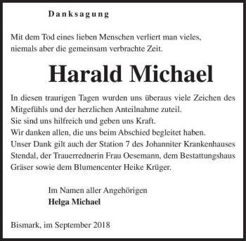Traueranzeige von Harald Michael  von Magdeburger Volksstimme