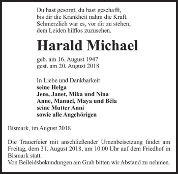 Traueranzeige von Harald Michael  von Magdeburger Volksstimme