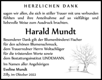 Traueranzeige von Harald Mundt  von Magdeburger Volksstimme