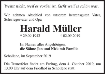Traueranzeige von Harald Müller  von Magdeburger Volksstimme