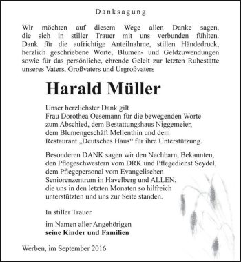 Traueranzeige von Harald Müller  von Magdeburger Volksstimme