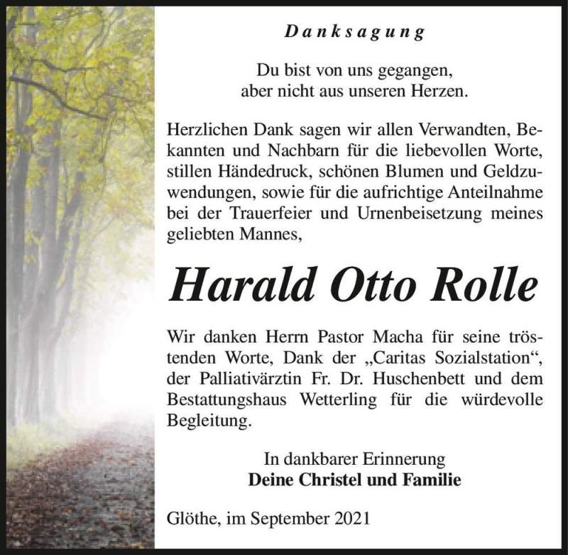  Traueranzeige für Harald Otto Rolle  vom 18.09.2021 aus Magdeburger Volksstimme