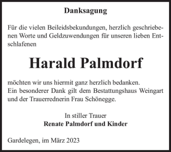 Traueranzeige von Harald Palmdorf  von Magdeburger Volksstimme