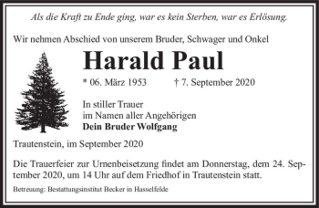 Traueranzeige von Harald Paul  von Magdeburger Volksstimme