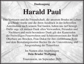 Traueranzeige von Harald Paul  von Magdeburger Volksstimme